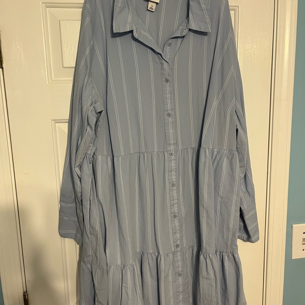 Ava & Viv Light Blue Striped Button-Down Dress